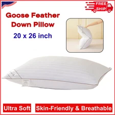 White Goose Down Feather Pillow Standard Goose Feather Down Pillow 20x26in, 1 PK