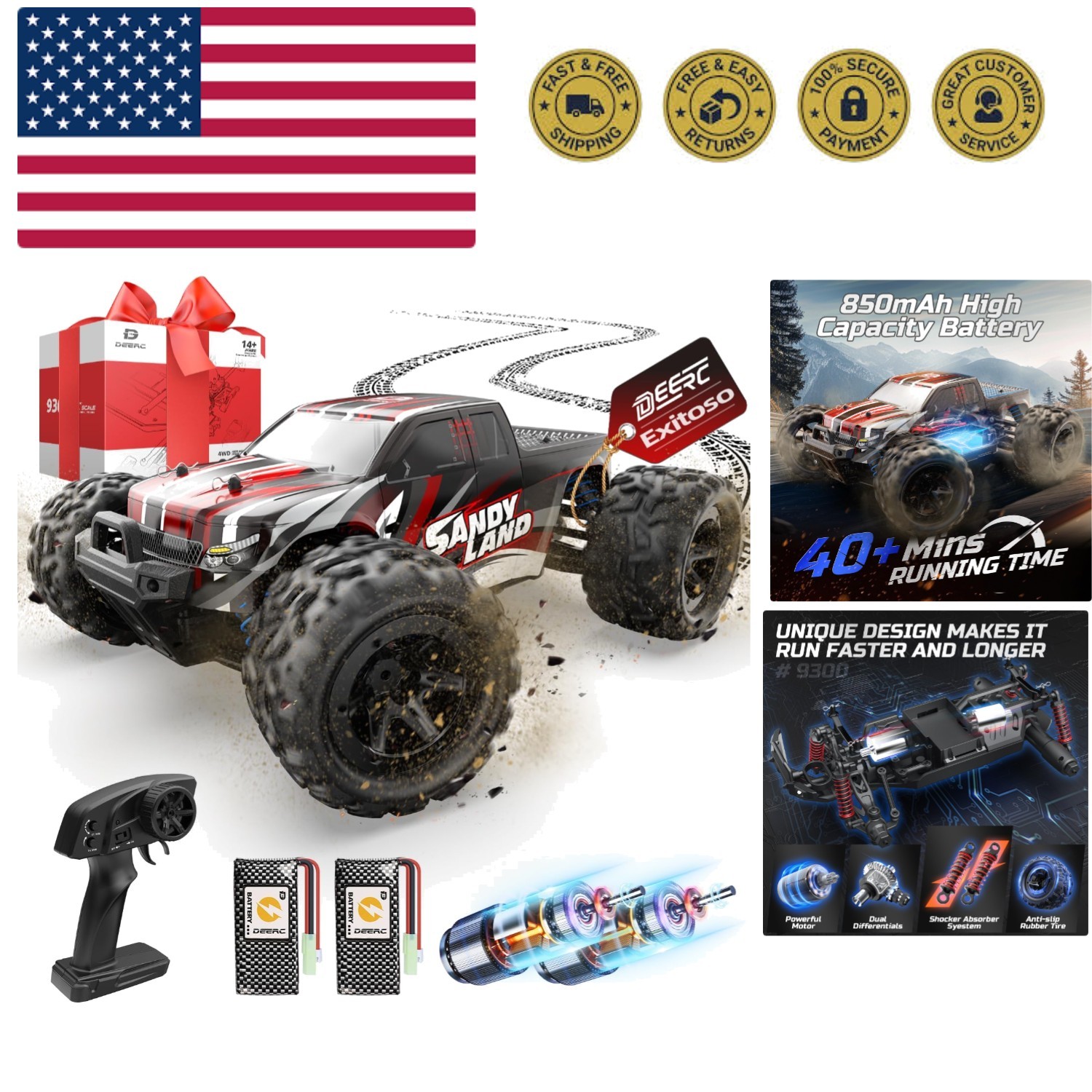 High Speed Rc Cars For Kids Adults 1:16 Scale 40 Km/h 4wd ..