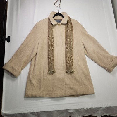 Bromley Collection 100% Wool Beige Coat with Attached Scarf   Classic & Timeless