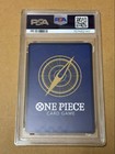 Trafalgar Law One Piece Card Game ST17-002 PSA10, blue compass-style card with gold center and black border.