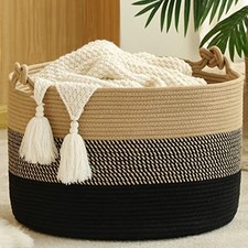Large Blanket Basket 20"x13" ,Woven Rope Baskets for storage Baby Black