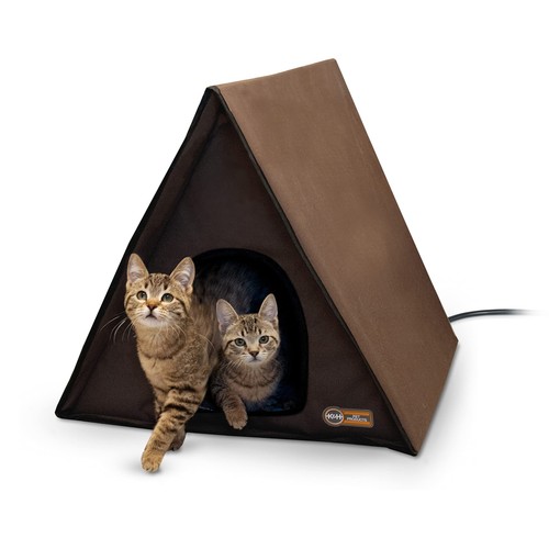 K&H Pet Products Outdoor Multi-Kitty A-Frame Heated Chocolate 35 X 20.5 X 20