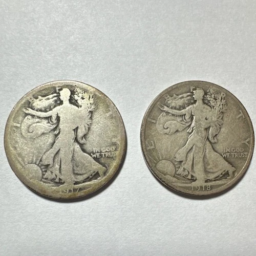 1917 & 1918-S Liberty Walking Half Dollar Silver Business Strike 50C