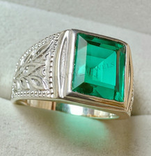 Green Emerald Gemstone Ring For Men's With 925 Sterling Silver Emerald Cut Ring