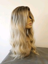NEW Lace Front MIX BLONDE WAVY OMBRE HAIR TOPPER SIDE BANGS