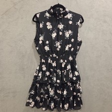 Express Floral Tiered Mini Dress Women's Size Medium Smocked Mock Neck Classic