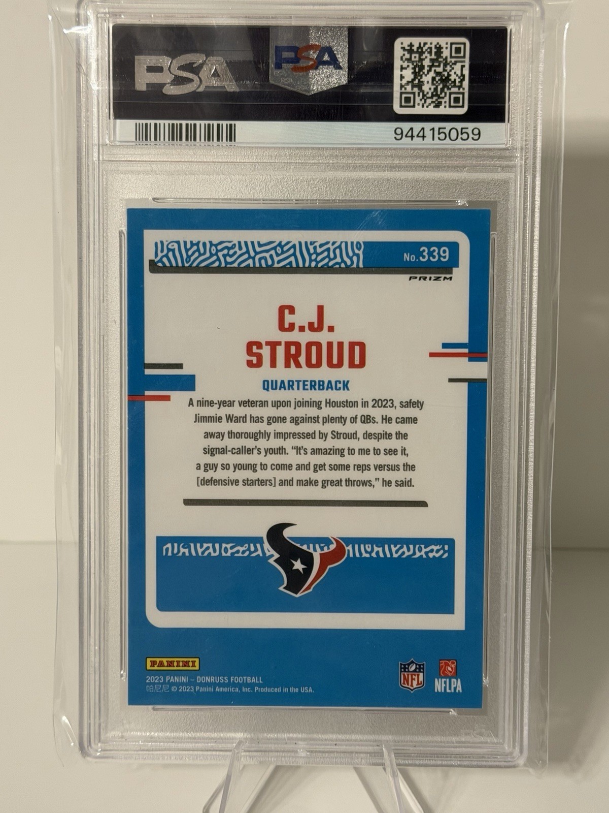 2023 Panini Donruss #339 CJ Stroud Optic Preview Pink RC Rookie PSA 10 view 2