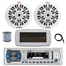Pyle Bluetooth Marine Receiver, Cover, Antenna,Wire, 2x 8'' 300W White Speakers