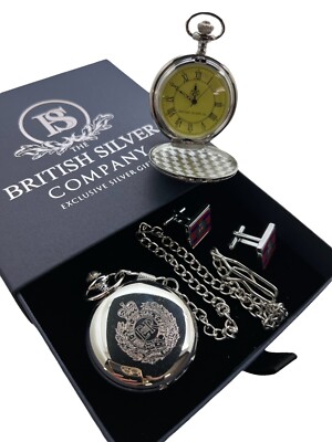 Personalisierte Taschenuhr und Manschettenknöpfe Royal Engineers Gravur LUXUS Geschenkset