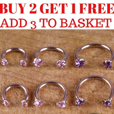 CZ Rose Horseshoe Gem Piercing Surgical Ring Clawset Barbell Septum Ear Nipple - Image 1 of 4