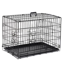 30" Dog Crate Dog Kennel Cage Double Door Folding Metal Wire Dog Cage with Tray