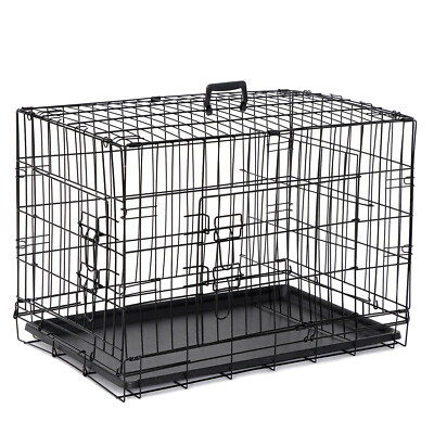 30'' Dog Crate Dog Kennel Cage Double Door Folding Metal Wire Dog Cage with Tray