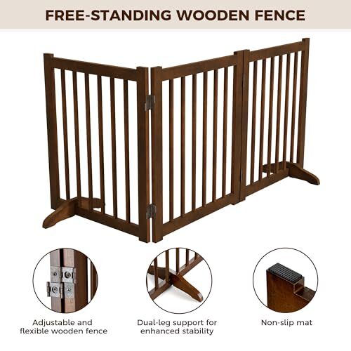 Solid Wood Freestanding Pet Gate 3 Panels 24" Folding 24"3 Panels