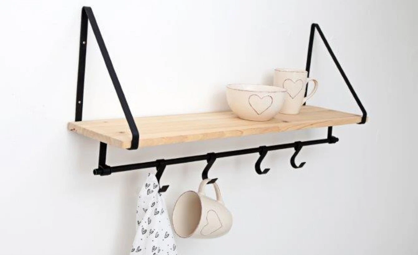 75cm Wooden Floating Shelves Wall Mounted Home Display Storage Shelf With Hooks