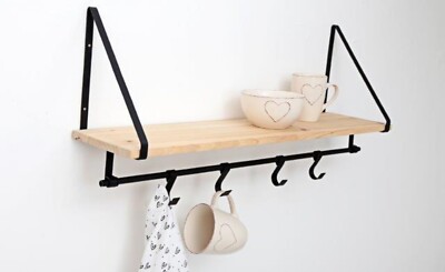 75cm Holz Schweberegal Wandmontage Home Display Aufbewahrung Regal mit Haken