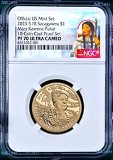 2025 Sacagawea Mary Kawena Pukui PROOF $1  NGC PF70 coin *clad-set* Version FR