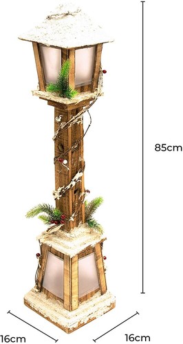 85cm Snow Topped Wooden Lamppost-Battery Powered-71200 - Picture 3 of 7