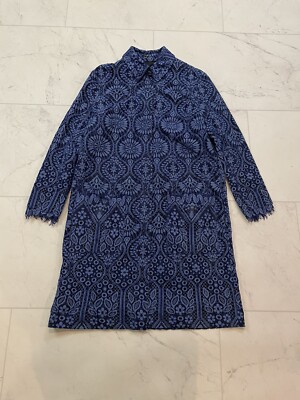 MSGM Star Coat Blue Floral Lace Petticoat Magnetic Button Size Small Preppy Boho