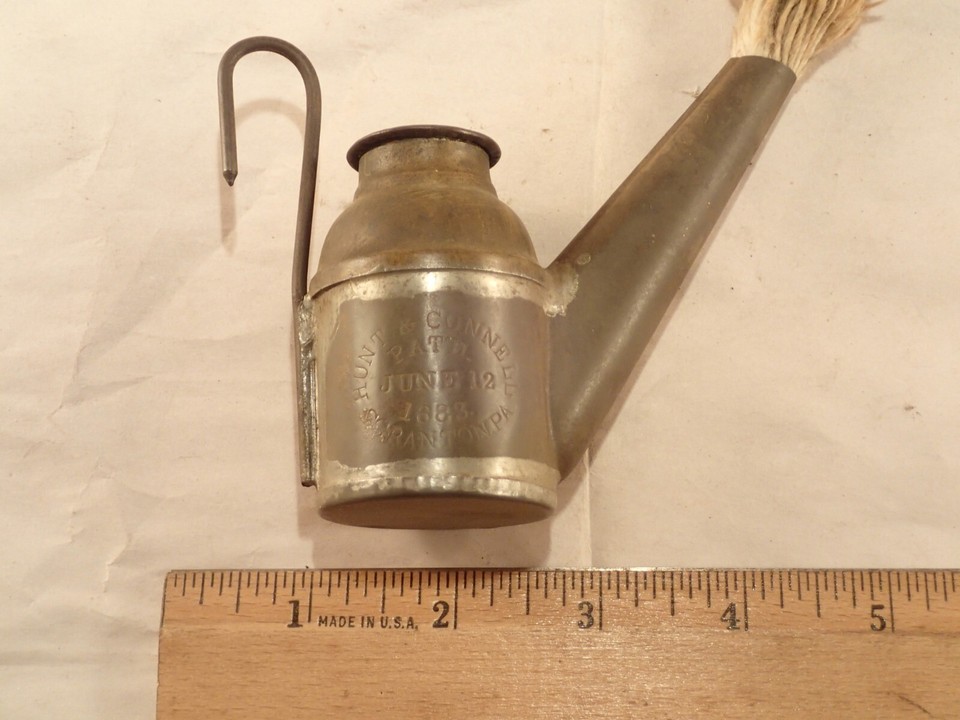 HUNT & CONNELL, SCRANTON, 1883 Tin Teapot Oil Wick Coal Miners Mining