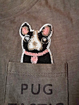 Neu Designer Tshirt French Hund grau Damen XS 34 Kawaii Dog Bulldog Bulldogge 36