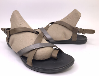 OluKai UPENA Beige Metallic Leather Strappy Slingback Flat Sandals Size  38