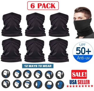 6 Pack Neck Gaiter Bandana Face Mask Cover Headband Balaclava Scarf Windproof