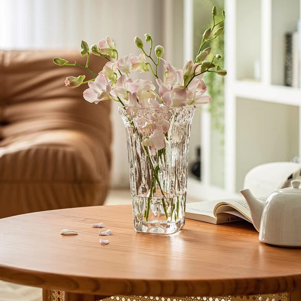 Funsoba Clear Glass Flower Vase Wide Mouth for Home Wedding Heavy