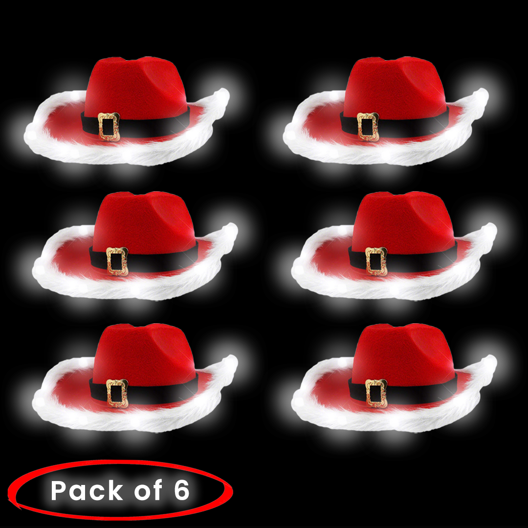 LED Light Up Christmas Cowboy Santa Hats Pack of 6 Western  display picture 3