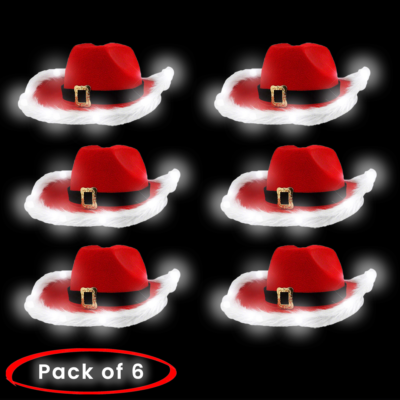 LED Light Up Christmas Cowboy Santa Hats Pack of 6 Western  display picture 1