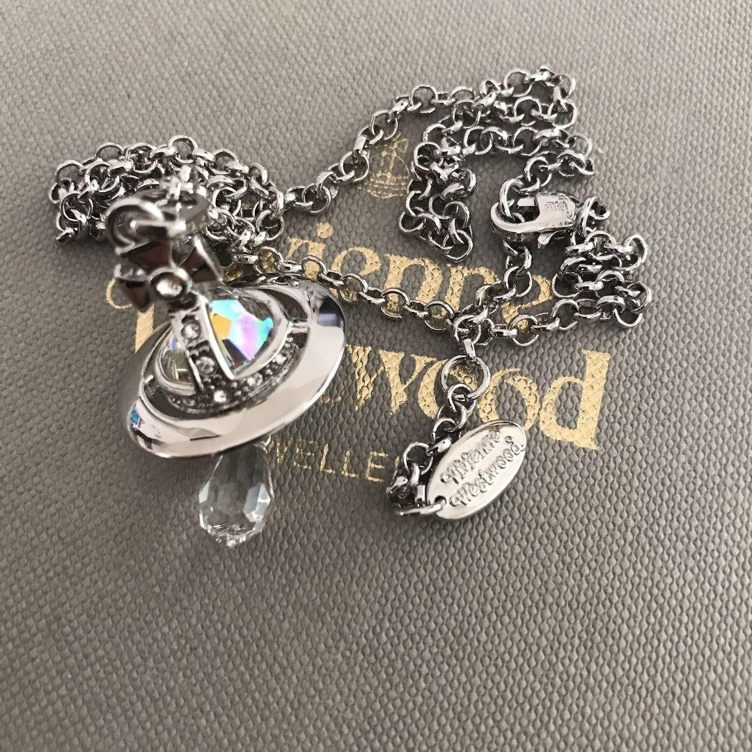Used Vivienne Westwood crystal drop silver necklace extremely rare 