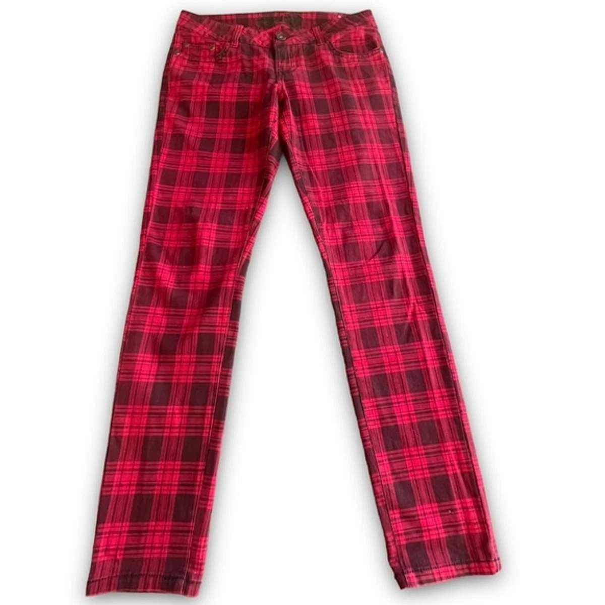 Red plaid skinny jeans womens sale