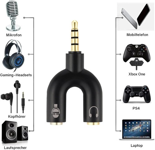 Audio Splitter, Aux Splitter Y Adapter 3.5 mm Male to 2 x Female Headphone Adapt - Bild 2 von 7