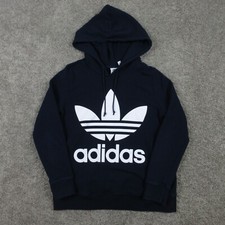 Adidas Sweater Mens Medium Navy Blue Trefoil Big Logo Pullover Hoodie Sweatshirt