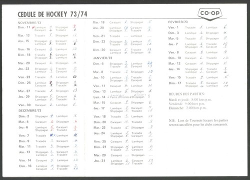 VERY RARE 1973-74 Ligue De hockey bas-Gloucester Hockey Schedule !!! - Picture 2 of 3