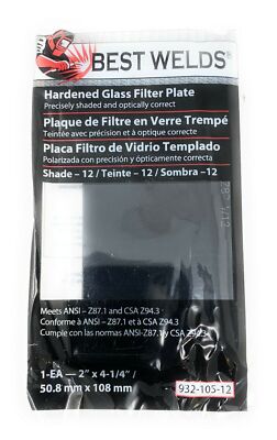 BEST WELDS Hardened Glass Filter Plate 2' X 4-41/4'' 932-105-12 Shaded #12