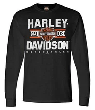 Harley-Davidson Men's Varsity B&S Logo Long Sleeve Crew-Neck Shirt - Black