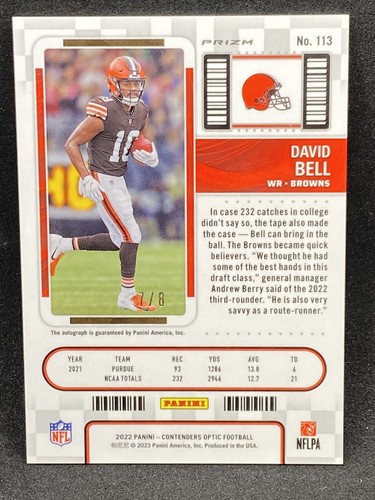 DAVID BELL 2022 PANINI CONTENDERS OPTIC ROOKIE TICKET BLACK PULSAR FOTL AUTO /8 - Picture 2 of 2