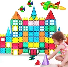 Magna Tiles Clear Colors Magnetic Building Toy Magnet Blocks Kids 3D Set 102 Pcs