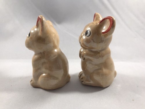 VINTAGE/ANTIQUE? PORCELAIN TAN AND FRENCH BULL DOG SALT & PEPPER SHAKERS - Picture 6 of 8