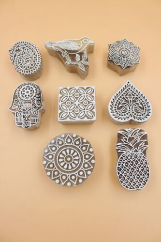 Textile printing wooden block decorative fabric printing design set of 8 stamp - 第 1/6 張圖片