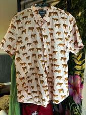Bonobos Slim Fit Pink Tiger Animal Print Short Sleeve Button-Up Shirt 2XL