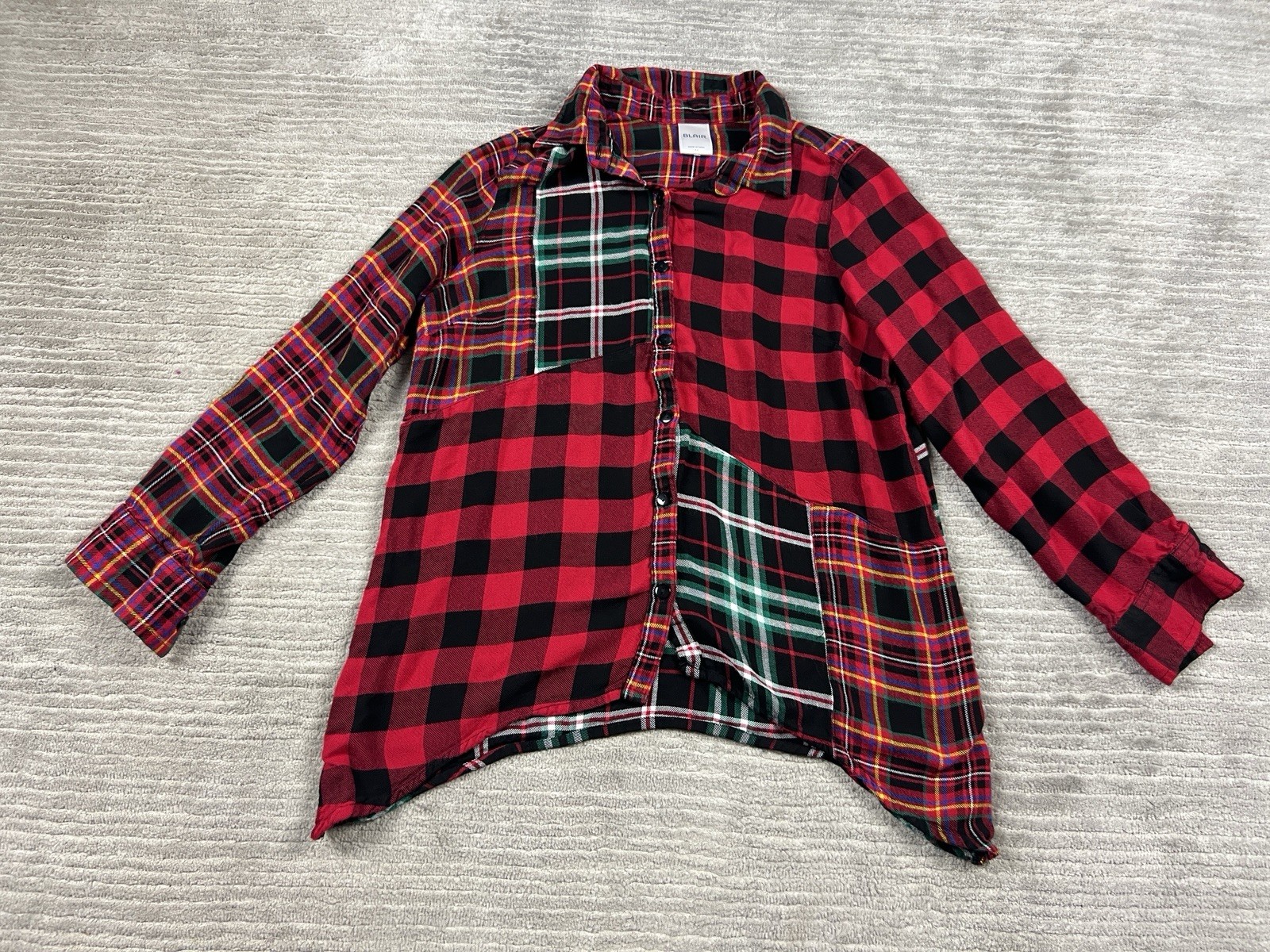 Blair Patchwork Flannel Top Multicolor Plaid Butt… - image 1