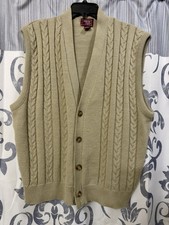 Vintage Cambridge Classics Wool Blend Men's V-Neck Cable Knit Sweater Vest XL
