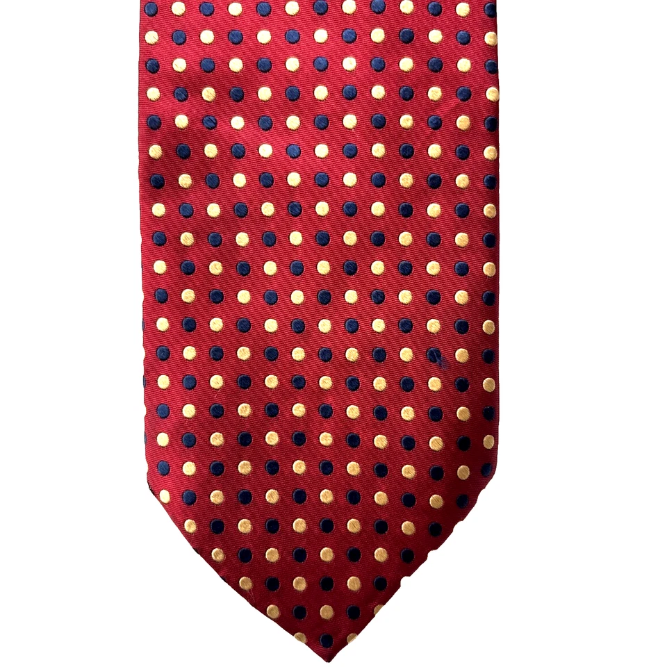 Corbata de Navidad Jos A. Corbata de seda vintage Bank, puntos dorados y azules en rojo 61x4" Foto 2 de 4