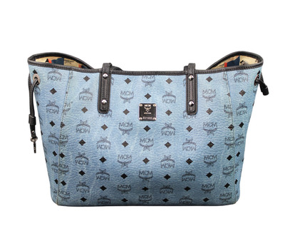 MCM Shopper Tasche Handtasche blau schwarz silber Damen Medium