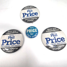 Vintage Phil Price PA State Senate Campaign Button Pin Lot 36th Dist NO Charter