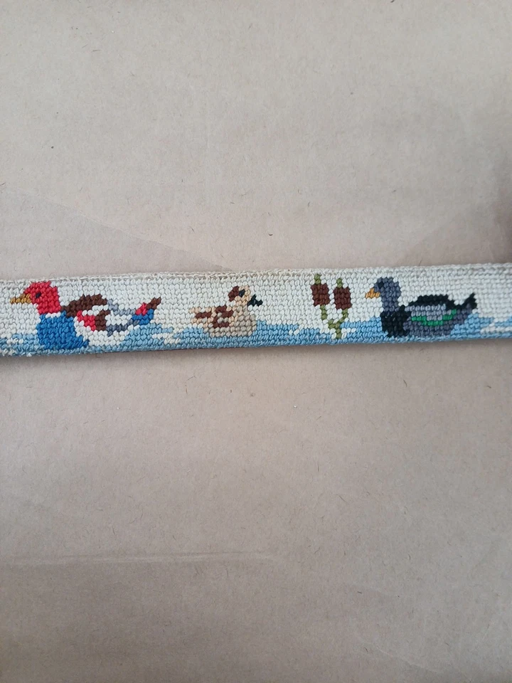Vintage Leather & Embroidered Ducks Belt Womens 38" - Image 2 of 4