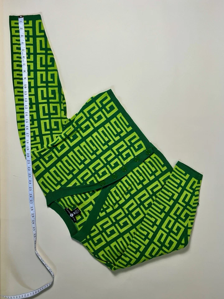 Conjunto de ropa de punto para mujer Ashley Stewart, estampado verde audaz 18/20, pantalón cárdigan sin mangas Foto 4 de 4