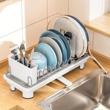Compact Dish Drying Rack with Utensil Holder Small Countertop Drainer 360°