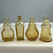 Lot Of 4 Vintage Mini WHEATON Glass Bottles 3" Amber Tree Of Life Balsam Etc